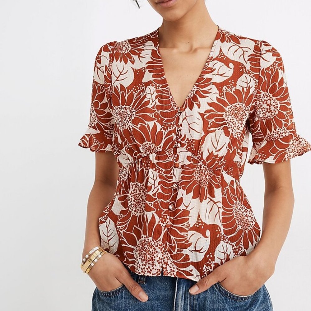 NEW Madewell | Silk Blouse in "Sunflower Season" | Size: 6